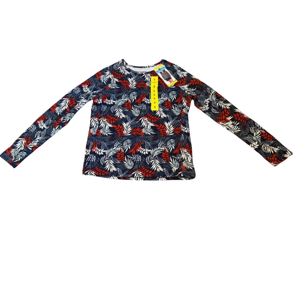 NWT‎ Hang Ten Women's Long Sleeve Rash Guard Shirt UPF 50+ w/ Zip Pocket Small